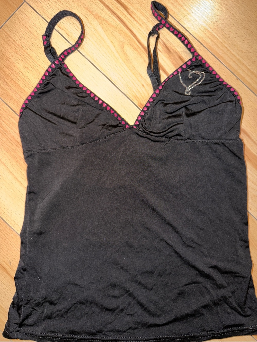 athletica Black Camisole with Pink Trim Heart Accent